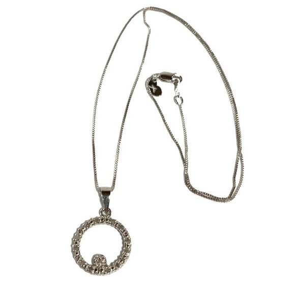 Sterling Silver Crystal Circle Pendant Necklace 18" Silver 925 - Picture 4 of 5